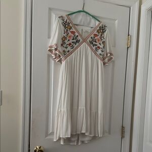 White Tiered Sundress with Flutter Sleeves and V-Neck